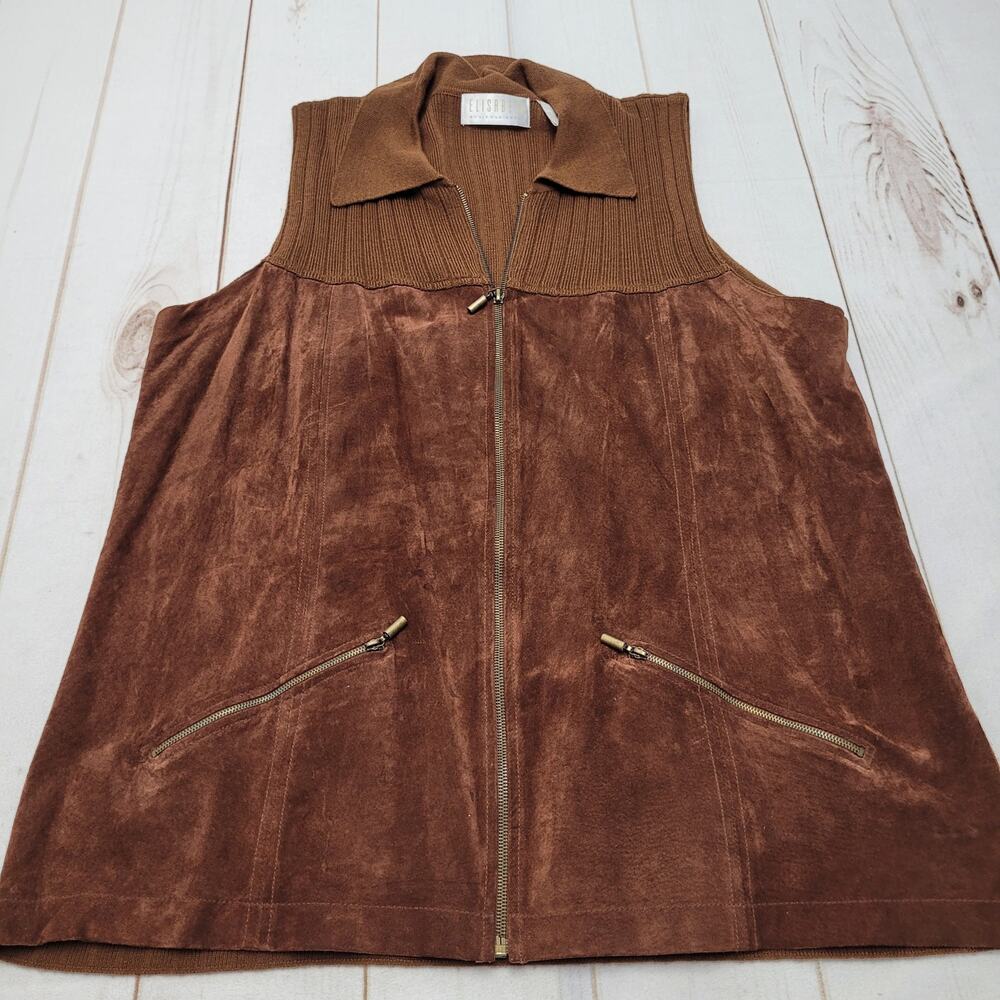 Vintage Elisabeth Liz Claiborne real suede knit vest wool 1x